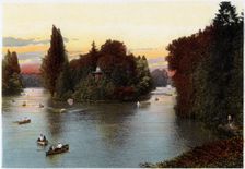 A lake in the Bois de Boulogne, Paris, c1900
