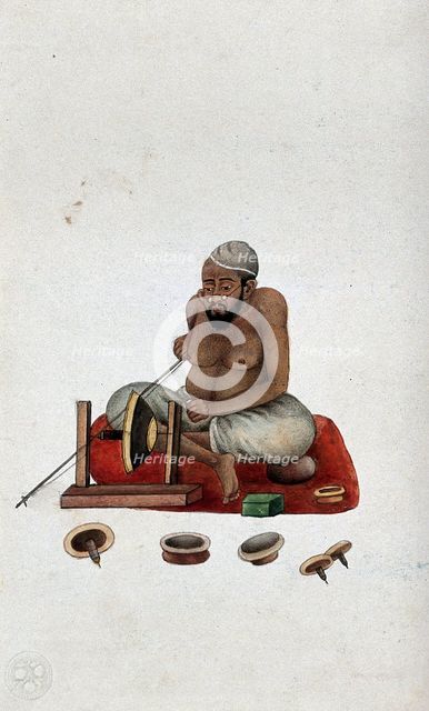 A lapidary at work cutting and polishing stones, (between 1800 and 1899?). Creator: Unknown.