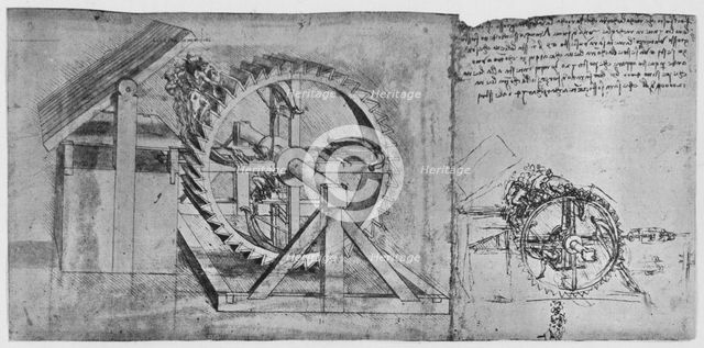'A Large Wheel Which Is Resolved and Fires Four Crossbows in Succession', c1480, (1945). Artist: Leonardo da Vinci.