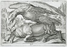 A Large Bird Attacking a Stag, 1610. Creator: Hendrick Hondius I