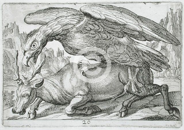 A Large Bird Attacking a Stag, 1610. Creator: Hendrick Hondius I.