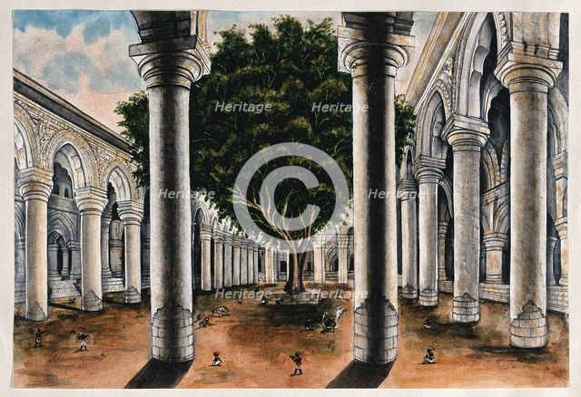 A large colonnade at Courtallum, Tamil Nadu, (between 1800 and 1899?). Creator: Unknown.