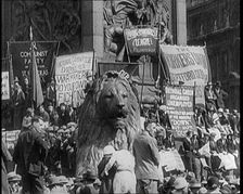 A Large Crowd Gathering in Trafalgar Square Protesting Unemployment. at The Base of Nelson's...,1924 Creator: British Pathe Ltd