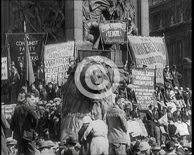 A Large Crowd Gathering in Trafalgar Square Protesting Unemployment. at The Base of Nelson's...,1924 Creator: British Pathe Ltd.