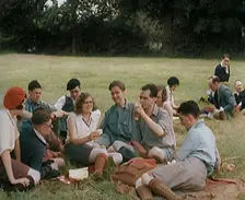 A Large Group of Hikers Having Drinks in a Field, 1931. Creator: British Pathe Ltd