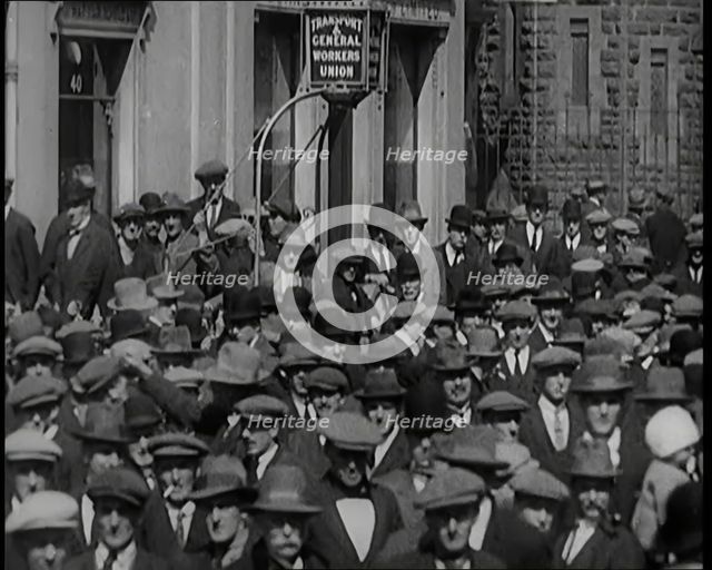 A Large Group of Male Civilians Standing Outside of the Transport and General Workers Union..., 1926 Creator: British Pathe Ltd.