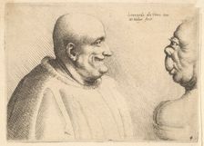 A large man with a bald head facing a grotesque female, 1625-77. Creator: Wenceslaus Hollar