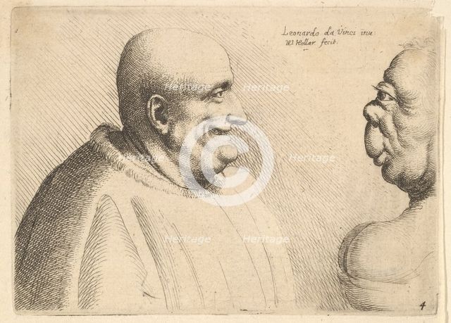 A large man with a bald head facing a grotesque female, 1625-77. Creator: Wenceslaus Hollar.
