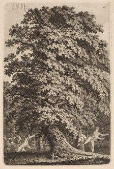 A Large Oak Tree in Gehölz. A Young Man with a Spear Follows a Young Girl., c.1800. Creator: Carl Wilhelm Kolbe the elder