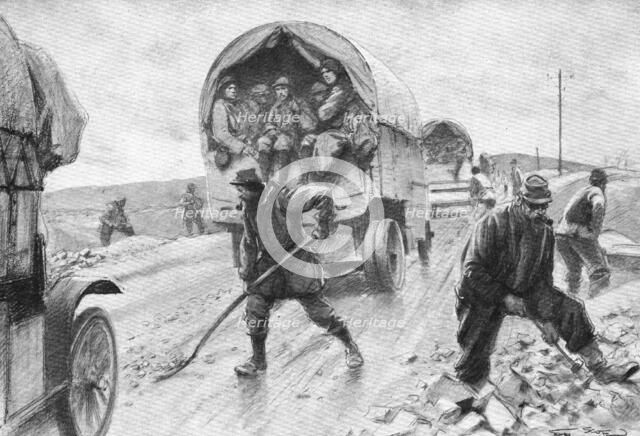 'A L'arriere de Verdun; Sur la route de Bar a Verdun, le passage continu des..., 1916 (1924) Creator: Georges Bertin Scott.