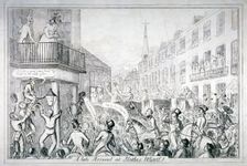 A late arrival at Mother Wood's 1820. Artist: Anon