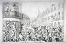 A late arrival at Mother Wood's 1820. Artist: Anon