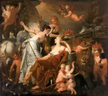 A late Princess personifying Peace crowning the glory of England reflected on Europe 1819. Creator: John Downman
