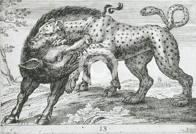 A Leopard Fighting a Boar, 1610. Creator: Hendrick Hondius I.