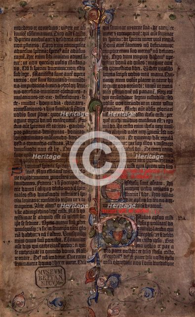 A leaf of the first printed Bible, c1455. Creator: Johannes Gutenberg.