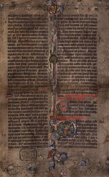 A leaf of the first printed Bible, c1455. Creator: Johannes Gutenberg