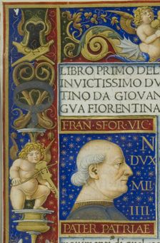 A leaf from the La Sforziada with the portrait of Francesco Sforza in the initial space, 1479