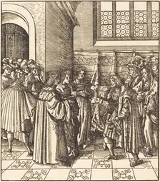 A Legation before a King, near Him Two Women Standing, 1514/1516. Creator: Leonhard Beck