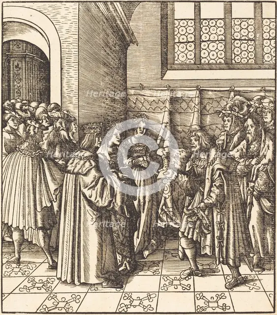A Legation before a King, near Him Two Women Standing, 1514/1516. Creator: Leonhard Beck.