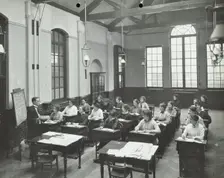 A lesson at the Fulham Girl Clerks Training School, Fulham, London, 1915