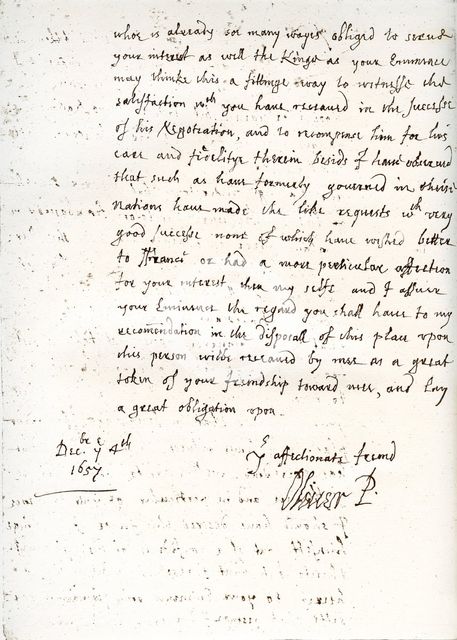 A letter by Oliver Cromwell to Cardinal Mazarin, 4 December 1657, (1899). Artist: Unknown