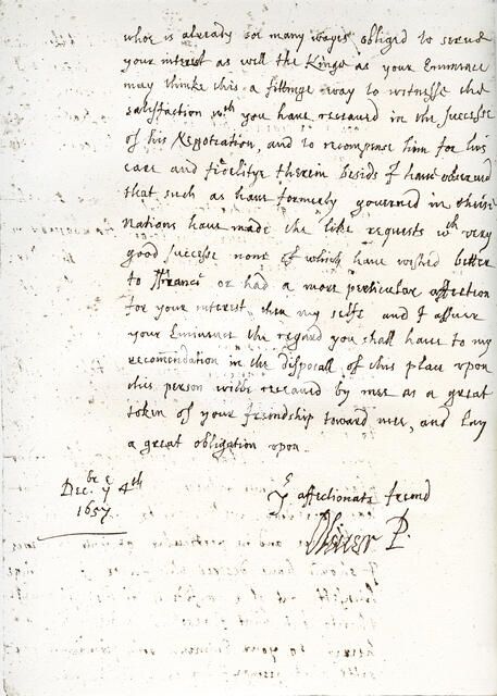 A letter by Oliver Cromwell to Cardinal Mazarin, 4 December 1657, (1899). Artist: Unknown