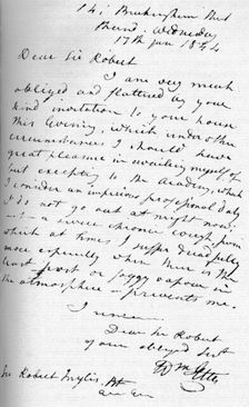 A letter from William Etty, 17 January 1844 (1904). Artist: William Etty