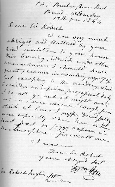 A letter from William Etty, 17 January 1844 (1904). Artist: William Etty.