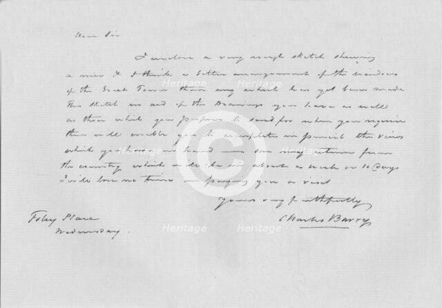 A letter from Charles Barry, c1840 (1904). Artist: Sir Charles Barry.