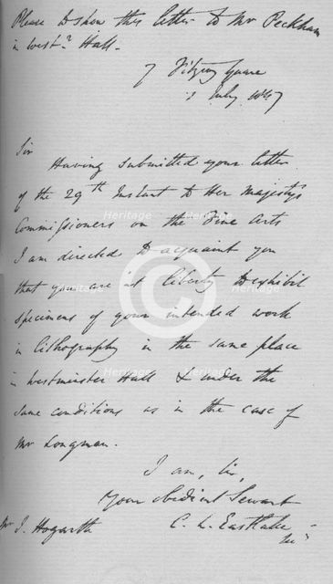 A letter from Charles Lock Eastlake, 1847 (1904). Artist: Charles Lock Eastlake.
