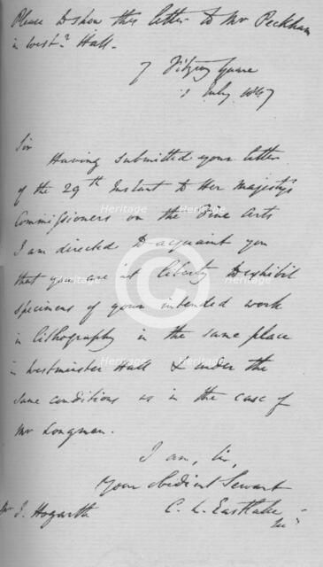 A letter from Charles Lock Eastlake, 1847 (1904). Artist: Charles Lock Eastlake.