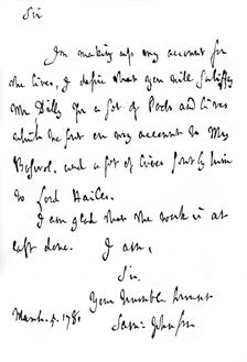 A letter from Dr Johnson, on his finishing the Lives of the Poets, c1780, (1840). Artist: James Boswell