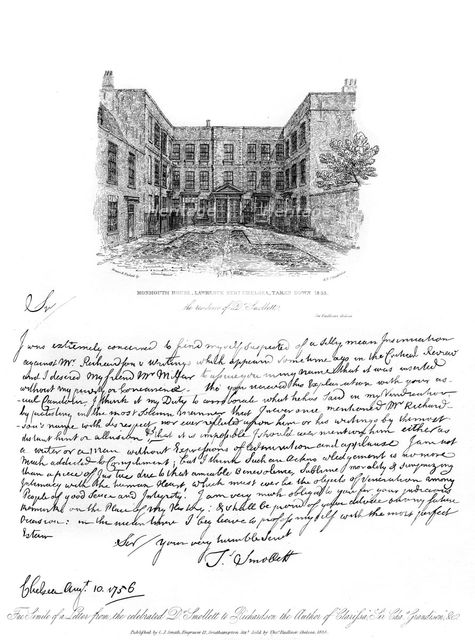 A letter from Dr Smollett to Samuel Richardson, 1756, (1840).Artist: Tobias George Smollett