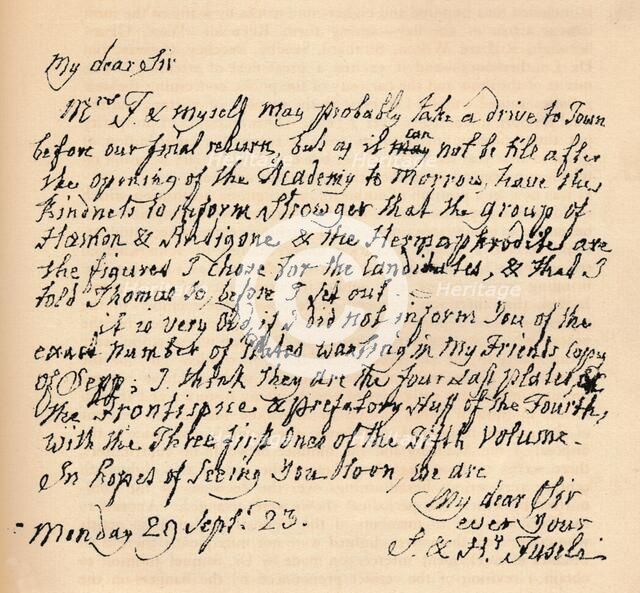 A letter from Henry Fuseli, 29 September 1823 (1904). Artist: Henry Fuseli.