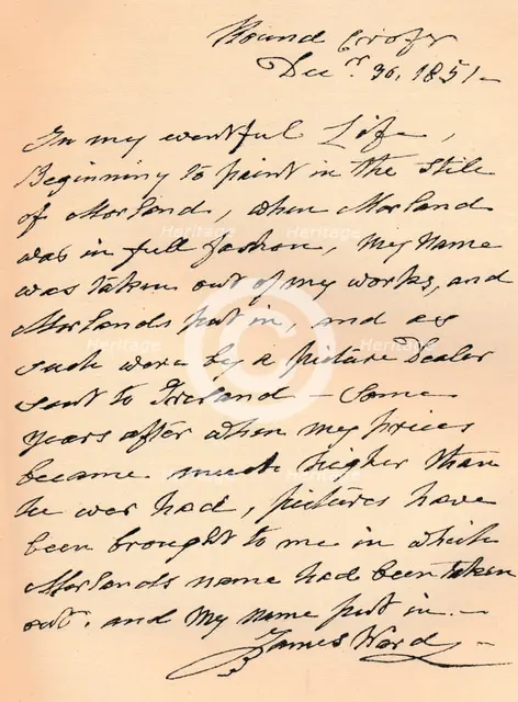 A letter from James Ward, 1851 (1904). Artist: James Ward.