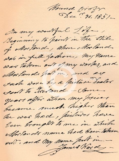 A letter from James Ward, 1851 (1904). Artist: James Ward.