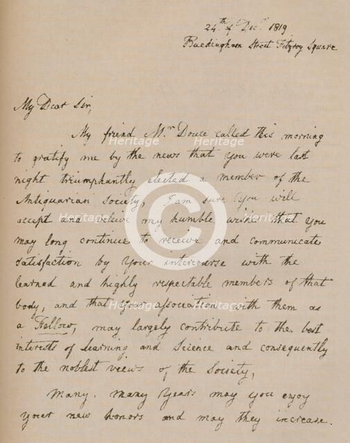 A letter from John Flaxman, 24 December 1819 (1904). Artist: John Flaxman.