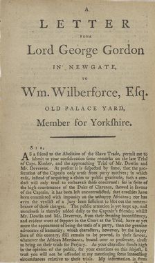 A letter from Lord George Gordon in Newgate, to Wm. Wilberforce, Esq...., 1792. Creator: Unknown