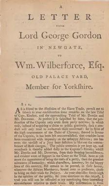 A letter from Lord George Gordon in Newgate, to Wm. Wilberforce, Esq...., 1792. Creator: Unknown