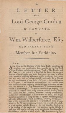 A letter from Lord George Gordon in Newgate, to Wm. Wilberforce, Esq...., 1792. Creator: Unknown