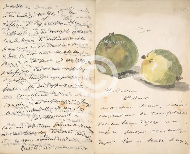 A Letter to Eugène Maus, Decorated with Two Apples, August 2, 1880. Creator: Edouard Manet.