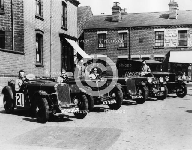 A line of Singer Le Mans 1.5 Litre TT cars, 1934. Artist: Unknown
