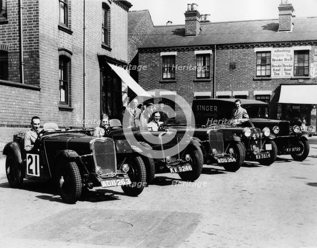 A line of Singer Le Mans 1.5 Litre TT cars, 1934. Artist: Unknown