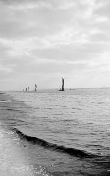 A line of Thames sailing barges, Gravesend Reach, Kent, c1945-c1965. Artist: SW Rawlings