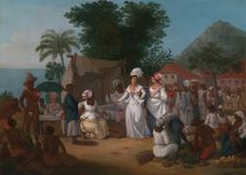 A Linen Market with a Linen-stall and Vegetable Seller in the West Indies, ca. 1780. Creator: Agostino Brunias