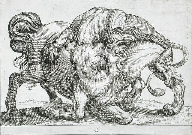 A Lion Attacking a Horse, 1610. Creator: Hendrick Hondius I.