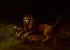 A Lion Attacking a Stag, between 1765 and 1766. Creator: George Stubbs