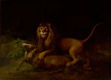 A Lion Attacking a Stag, between 1765 and 1766. Creator: George Stubbs