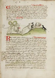 A Lion and Another Lion with a Mouse; Fables; Animal Fables, third quarter of 15th century. Creator: Unknown