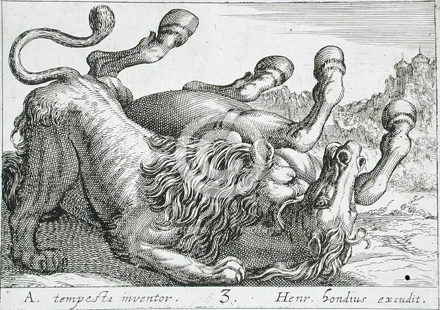 A Lion Biting a Horse's Neck, 1610. Creator: Hendrick Hondius I.